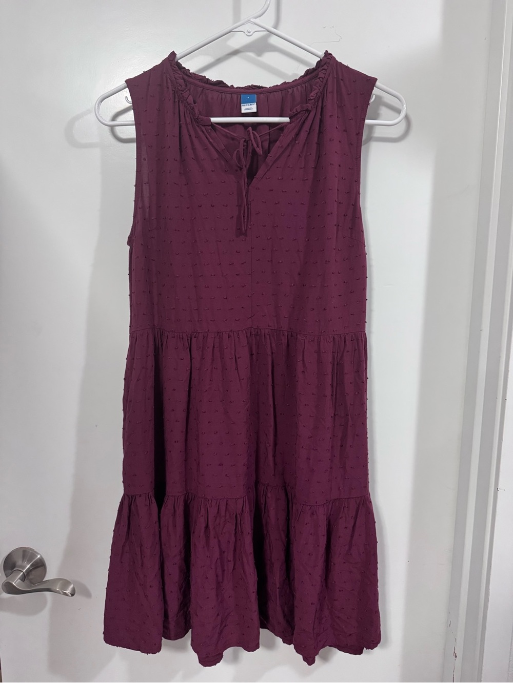 Sleeveless Tiered Plum Dress with Tie Neck